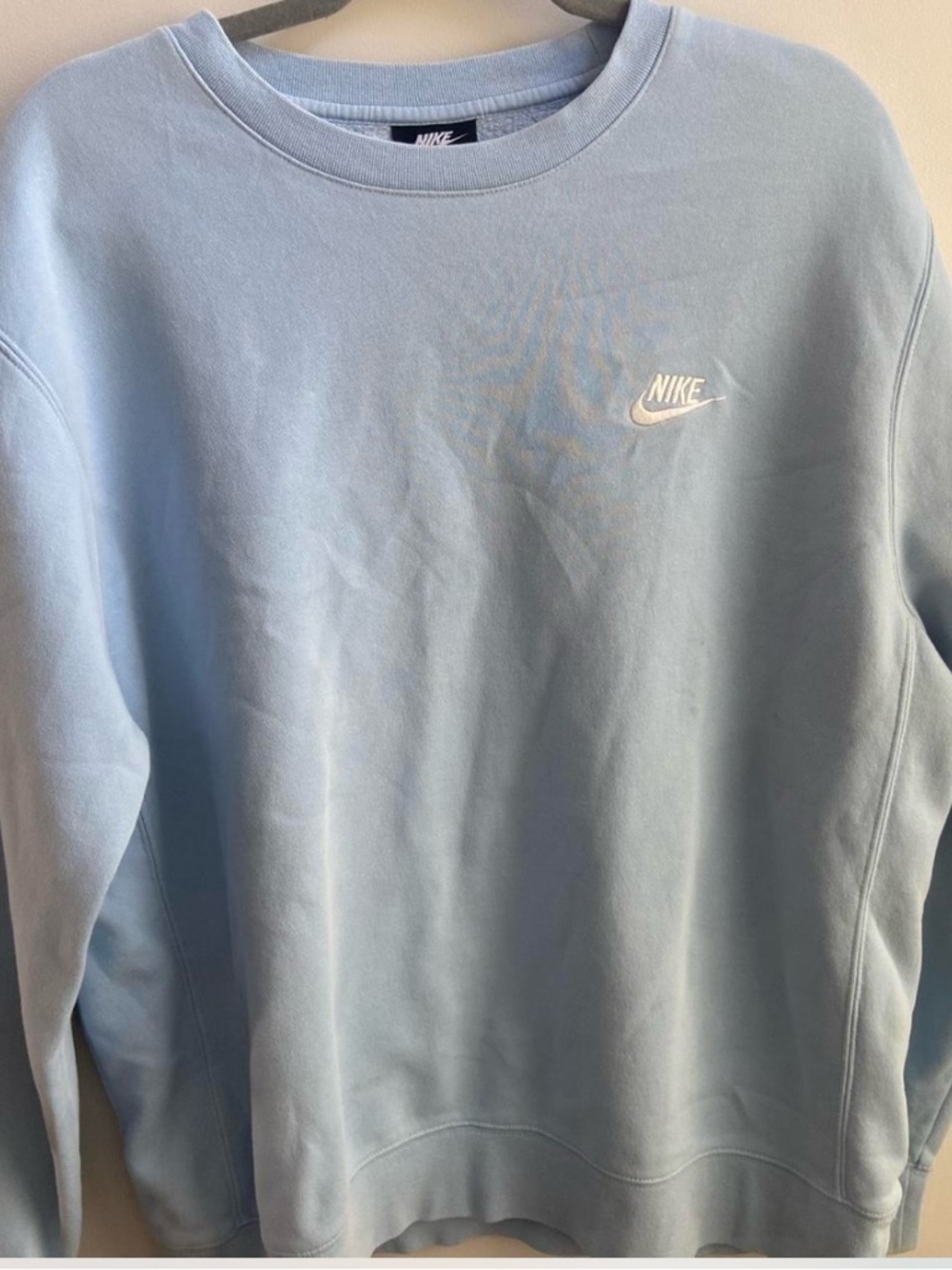 Nike Women's Light Blue Crewneck Sweatshirt with White Swoosh
